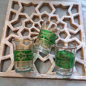 Vintage Moroccan Green Tea Small Crystal Glasses Set of 3 Handmade Traditional